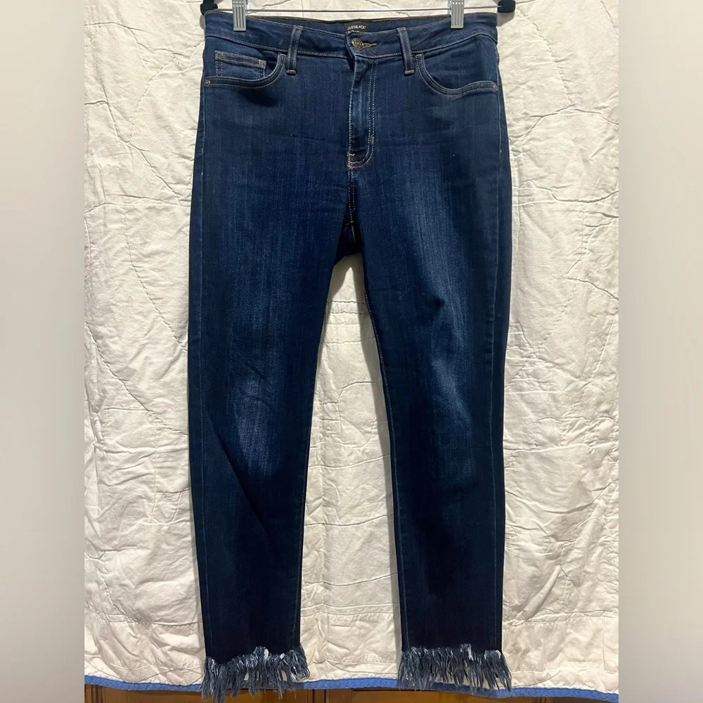 Just Black Jeans Denim Womens Size 30 Cropped Skinny Frayed Hem Blue Stretch - Picture 3 of 10